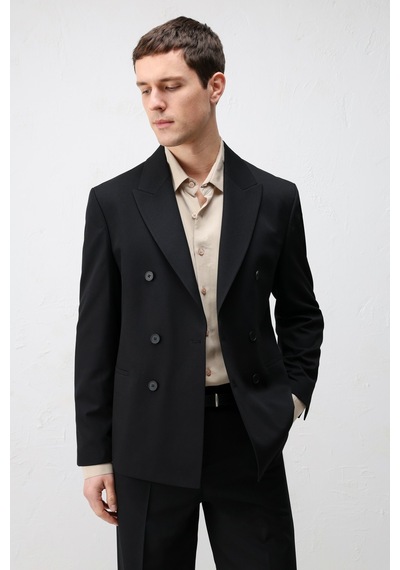 Antioch Kruvaze Relaxed Fit Erkek Blazer Ceket Siyah