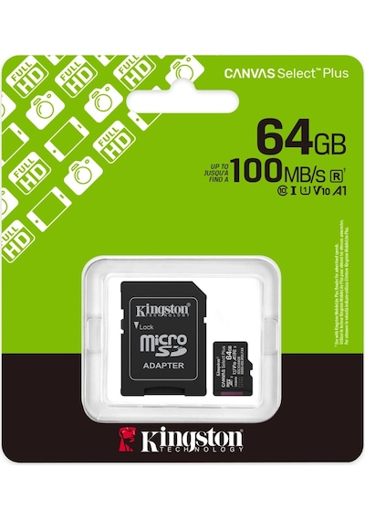 Kıngston Sdcs3/64gb, Canvas Select Plus Gen3 A1, 100mb/s, Microsd Kart Bellek Sd Adaptörlü