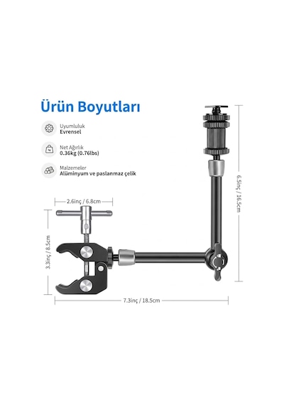 Premium Profesyonel Magic Arm Dslr Kamera Tutucu Süper Kelepçeli Mengene Stand, 1/4 3/8 Dişli Flaş Pabuçlu Esnek Ma