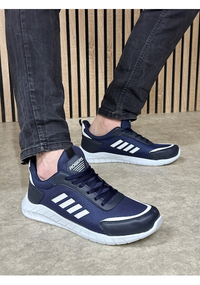 Günlük Erkek Sneaker Fileli Bağcıklı Rahat Esnek Dikiş Detaylı Yürüyüş Spor Ayakkabı 1453 Lacivert