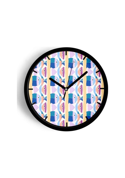Renkli Balık Modern Tasarım Duvar Saati - 25cm - Önü Camlı Siyah Kasa - Sessiz Mekanizma-jh0238 Siyah