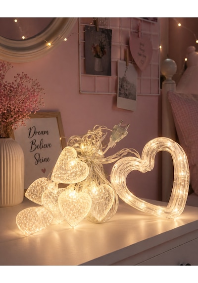 Kalp Figürlü Led Neon Dekor Işığı Romantik Ortam Aydınlatması Sarı