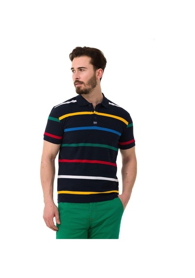 Cipo & Baxx Çizgili Polo Yaka Erkek Basic Tişört Ct749 Indıgo