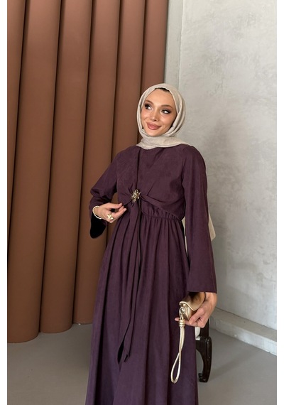 Riella Butik Pavera Tesettür Elbise Mürdüm