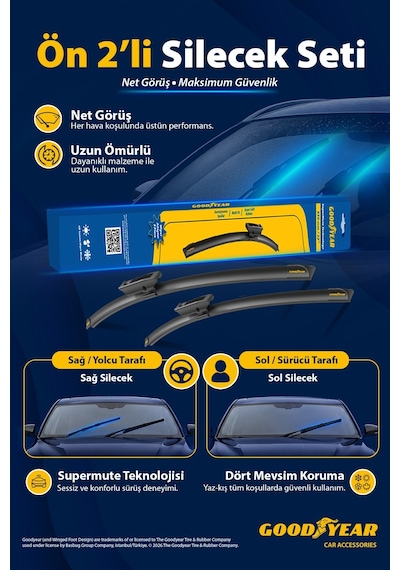 Goodyear Goodyear Peugeot 206+ Supermute 2'Li Muz Silecek Takımı 1999-2011 Sedan (650Mm+400Mm)