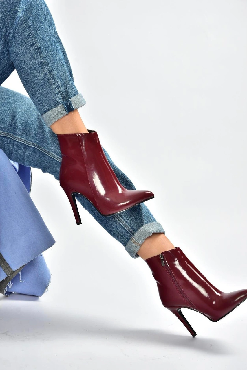 Fox Shoes N372524408 Bordo Rugan İnce Topuklu Kadın Bot Bordo-rugan