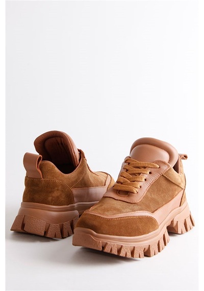 Diora Kahve Süet Deri Bağcıklı Kadın Sneakers-Kahve Kahverengi