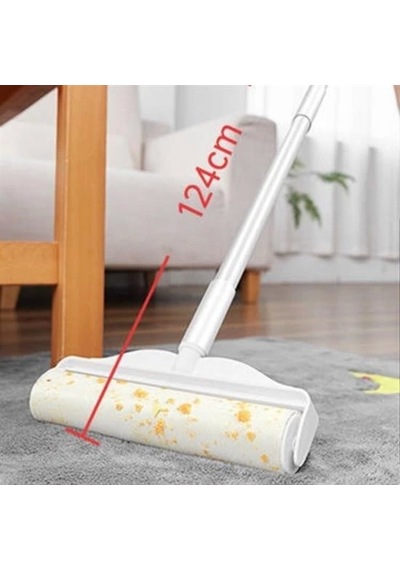 Pratik Temizlik İçin Yapışkanlı Tüy Rulosu 24 Cm Teleskopik Uzayabilen Saplı 2 Yedekli Lisinya Çok Renkli