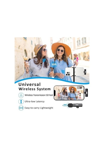Infomax 2 Li Kablosuz Yaka Mikrofonu İphone Uyumlu Tak Çalıştır Lightning Alıcılı Gürültü Azal