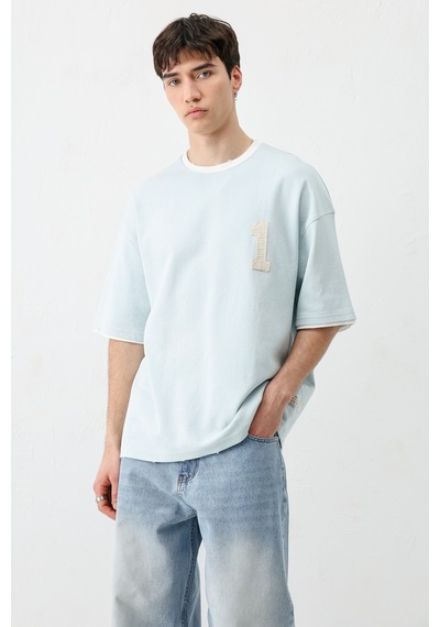 Vamos Oversize Baskılı Tişört V70-134 Bebe Mavi