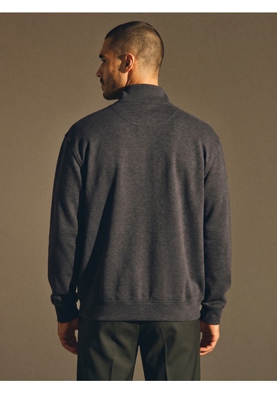 Maccali Erkek Gri Büyük Beden Pamuklu Fermuarlı Sweatshirt