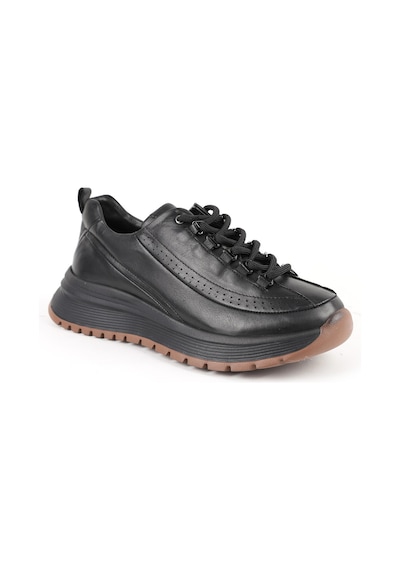 Mammamia Kadın Krem Hakiki Deri Comfort Sneaker Kalın Taban Bağcıklı Günlük Ayakkabı Siyah