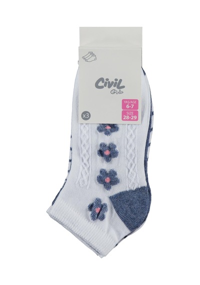 Civil Girls Flowers 3'lü 2-12 Yaş Kız Çocuk Patik Çorap - Standart