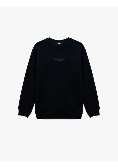 Koton Üç İplik Şardonlu Regular Fit Bisiklet Yaka Uzun Kollu Baskılı Sweatshirt Lacivert 7wam70036mk