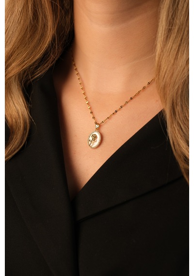 Çildan Womens Özel Gold Gül Detaylı Kolye Gümüş