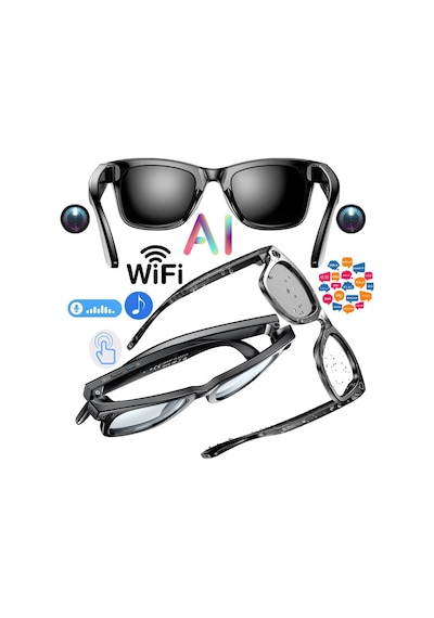 W610 Aı Akıllı Kamera Gözlüğü 4k Wifi Bluetooth 5.3 Sony 8mp Kamera, Gpt Destekli Sesli Asistan, Fotoğraf & Video Çekimi Siyah