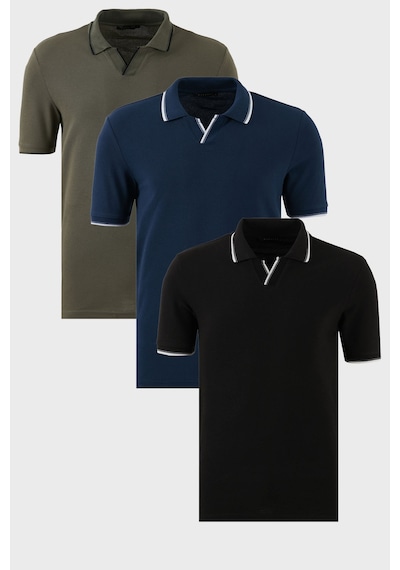 Buratti Pamuklu Regular Fit Şerit Detaylı 3'Lü Paket Erkek Polo Yaka T Shirt 5902964S3 Haki-Siyah-Indigo Buratti Pamuklu Regular Fit Şerit Detaylı 3'Lü Paket Erkek Polo Yaka T Shirt 5902964S3 Haki-Siyah-Indigo