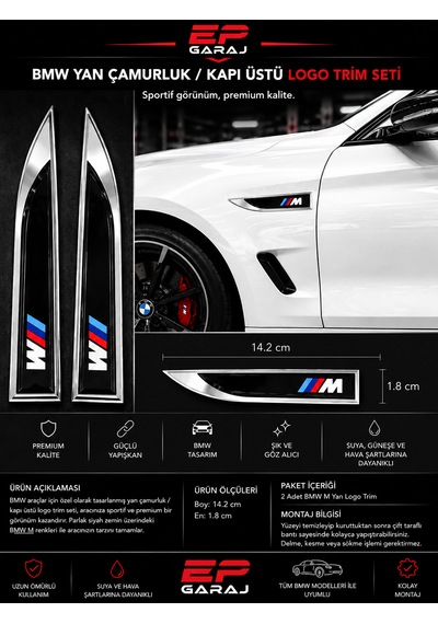Bmw M Yan Çamurluk / Kapı Üstü Logo Trim Seti Premium Tasarım
