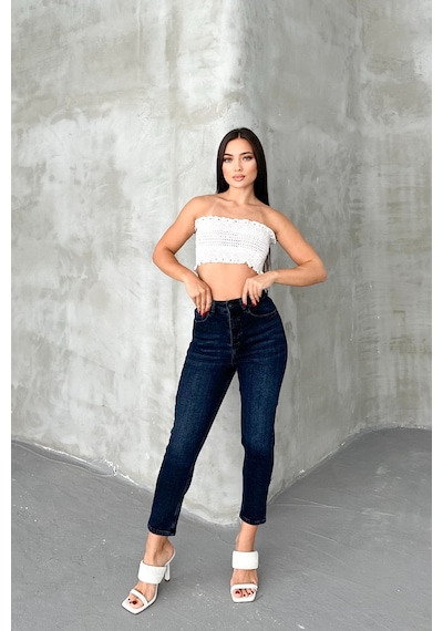HLT Jeans Blue Black Kadın Likralı Boyfriend Jean Yüksek Bel Esnek Kot Pantolon Mabel-2021 Blue Black