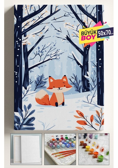 Sayılarla Boyama Seti Numaralı Tuval Fırça Boya Dahil Kasnaklı Set 50x70 Cm - Küçük Tilki Karda