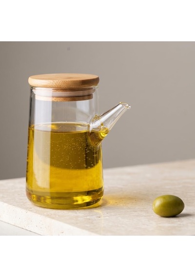 Lexroo 330 Ml Bambu Kapaklı Borosilikat Cam Yağlık Ve Sirkelik Çok Renkli