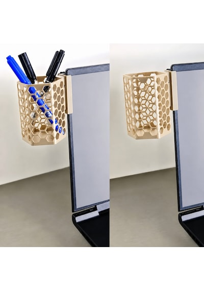 3d Baskı Monitor Kalemlik - Petek Desenli Laptop Kenar Altıgen Kalemlik-bej Çok Renkli
