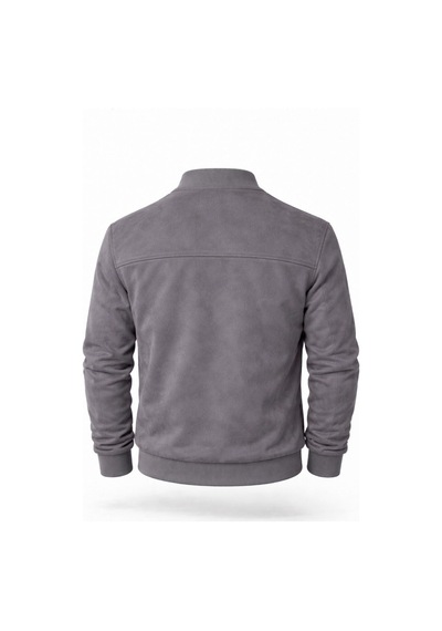 Premium Slim Fit Bomber Kolej Deri Ceket Gri