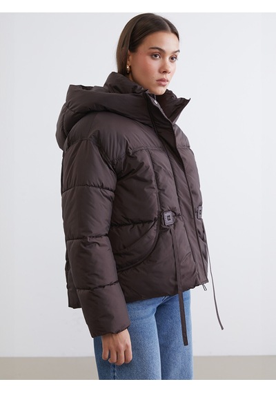 Lcw Modest Bordo Kapüşonlu Oversize Kadın Şişme Mont