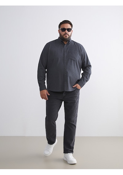 Lcwaıkıkı Classic Antrasit Regular Fit Uzun Kollu Armürlü Erkek Gömlek