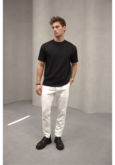 Bürke Siyah Renk Standart Kalıp Basic Bisiklet Yaka T-shirt