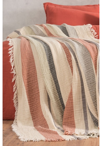 Varol 4 Katlı %100 Pamuk Müslin Pike & Yatak Örtüsü 230x250 Cm Kıremıt/230x250 Kiremit