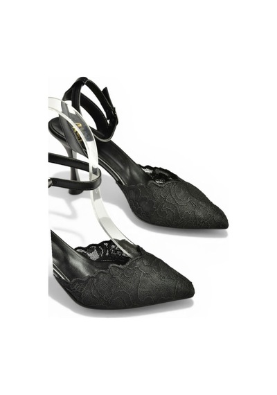 Fox Shoes Y752044206 Siyah Dantelli İnce Topuklu Kadın Ayakkabı