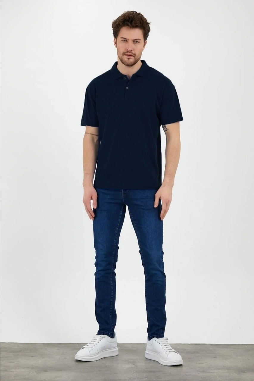 Veaven Lacivert %100 Pamuk Slim Fit Polo Yaka T-shirt Lacivert