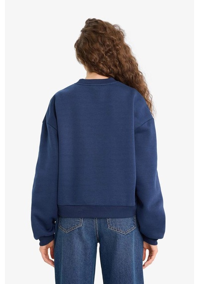 Defacto Regular Fit Bisiklet Yaka Baskılı Sweatshirt E8746ax25wnnv241 Lacivert