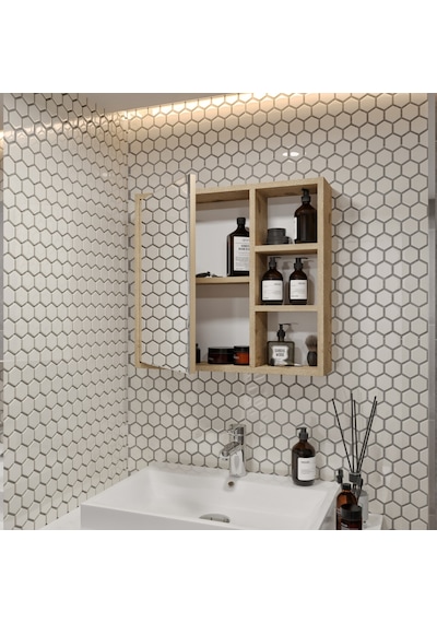 Rosepal Mobilya Luna Banyo Tuvalet Aynalı Lefkas Dolap 65' Meşe