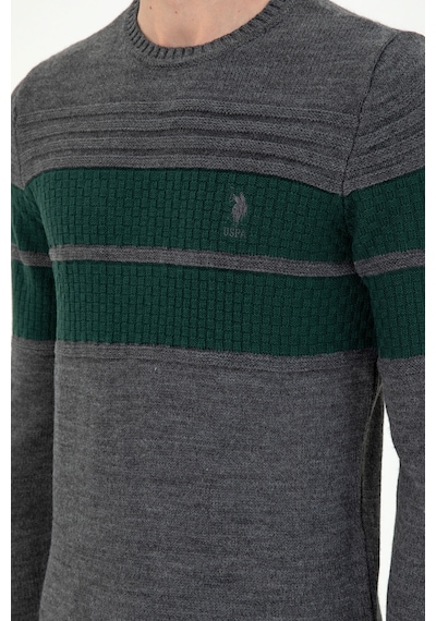 U.S. Polo Assn. Erkek Slim Fit Bisiklet Yaka Antrasit Melanj Kazak 50293041-VR081