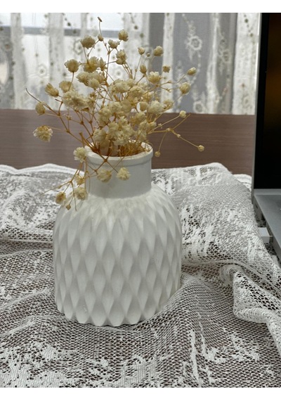 Modern Tasarım Beyaz Dokulu Dekoratif Vazo, Hediyelik