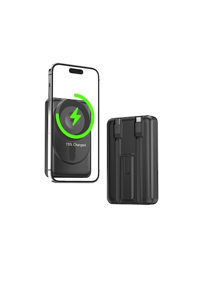 İdragon Dr-05 10000mah Manyetik Kablosuz Hızlı Şarj Powerbank - 15w Magsafe, 22.5w Çıkış, Dahili Kablolu Taşınabilir Şarj Cihazı Gri