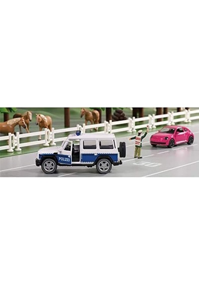 Sıku 2308, Mercedes-amg G65 Polizeiauto Mit Anhängerkupplung, 1:50, Metall/kunststoff, Blau/weiß, Auswechselbare Reifen Açık Bej