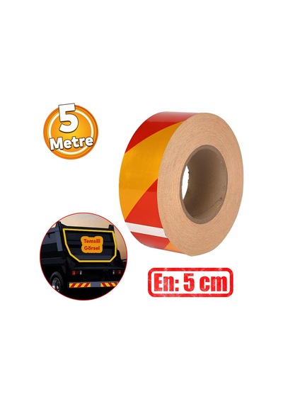 Badem10 Reflektörlü Yapışkanlı Parlayan Fosfor Sarı Kırmızı Reflektif Düz Şerit Bant 5 Cm 5 Mt İkaz Bandı