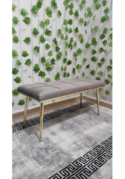 Özcan Metal Gold Metal Ayaklı Metal Kasalı Bench Mutfak Salon Antre Yatak Odası Balkon Puf Bank Gri