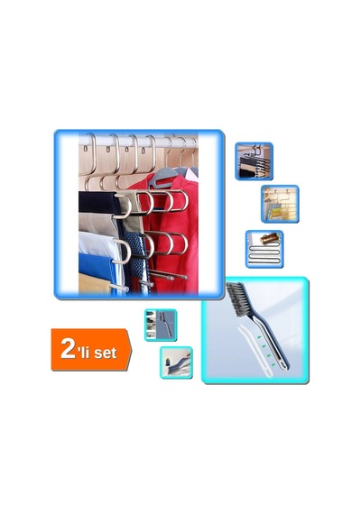 Pantolon Askısı 5 Katlı + Cımbızlı Fırça Kademeli Kesim Pratik Temizlik Çözümü - 2li Set H3n1g8 Plas Diğer