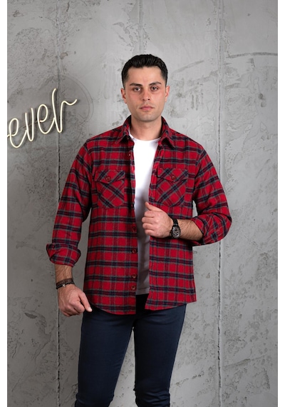 Slimfit Çift Cep Pamuklu Kalın Oduncu Gömlek Kırmızı Slimfit Çift Cep Pamuklu Kalın Oduncu Gömlek Kırmızı