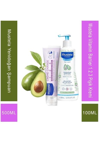 Mustela Vitamin Barrier 1.2.3 Pişik Kremi 100 Ml + Mustela Yenidoğan Şampuan 500 Ml
