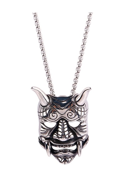 Chavin Gri Japon Şeytan Oni Mask Çelik Erkek Kolye er35by