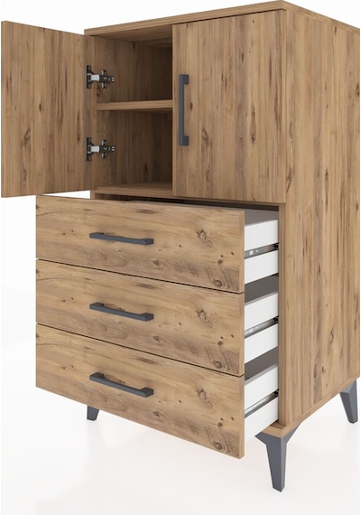 Hyperion Komodin 2 Raflı 3 Çekmeceli 2 Kapaklı 60x44x106 Çam-çam Çam