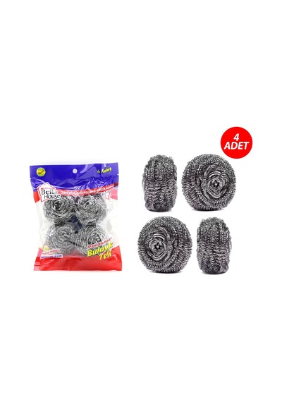 Bella House K-7279 Bulaşık Top Teli 4 Adet Poşetli Paslanmaz - 12'li Paket