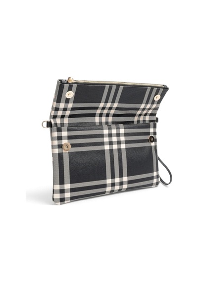 Silver Polo Siyah - Siyah Çizgili Ekose Kadın Portföy Ve Clutch El Çantası Sp1134