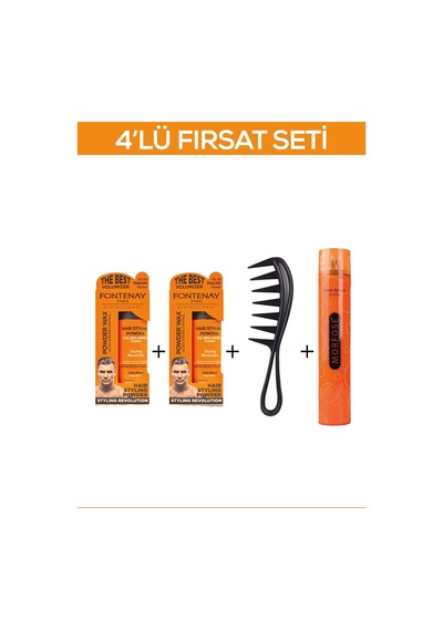 Fontenay Saç Şekillendirici Pudra Toz Wax Ultra Strong + Şekil Tarak'ı  + Saç Spreyi  400ML 4'lü Set