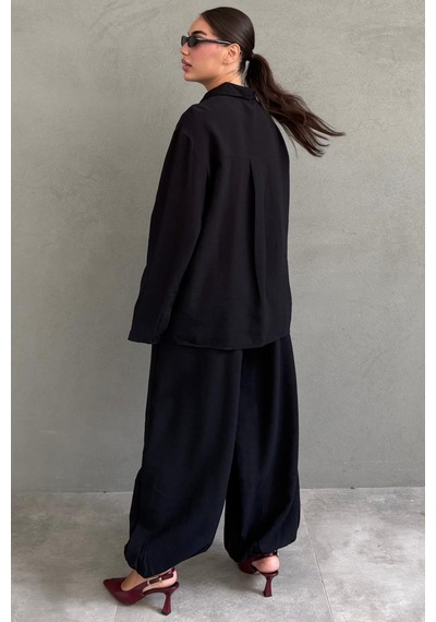 Madmext Siyah Oversize Gömlek Balon Pantolon Kadın Takım Mg2779